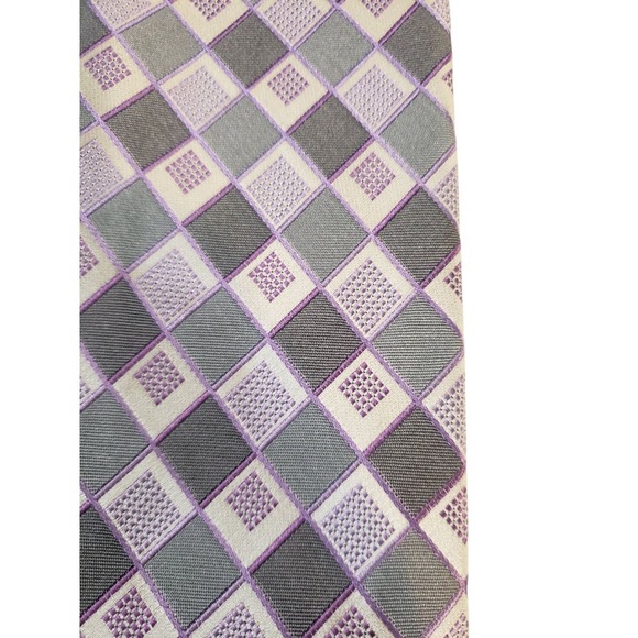 Michael Kors Mens Tie Necktie Designer Luxury Gray Purple White Geometric - Picture 3 of 12